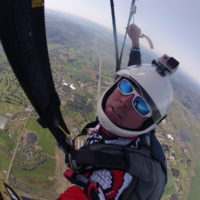 Mark Shoemaker under skydiving canopy